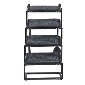 Dog Stairs for Car, 4 Steps Extra Wide Foldable Dog Ramp for Large Dogs with Non-Slip Rug Surface, Portable Lightweight Pet Ladder for Car, SUV,