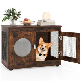 2-in-1 Dog Crate End Table - Rustic Brown, 88lbs Capacity, Farmhouse Style, 32.5"x18.5"x23.5"
